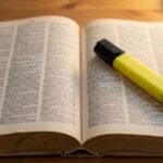 Aufgeschlagenes Wörterbuch mit einem Textmarker
