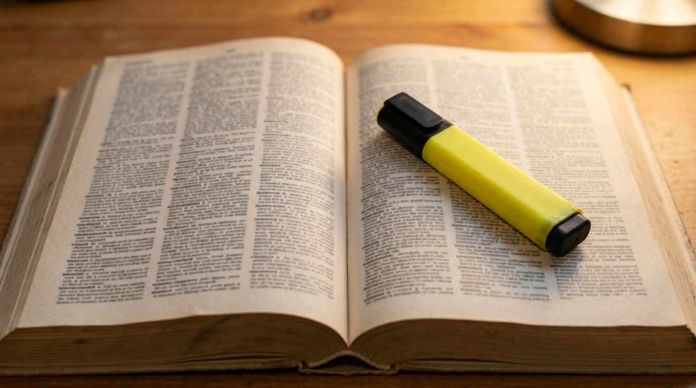 Aufgeschlagenes Wörterbuch mit einem Textmarker