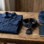Wie viel verdient ein Polizist: Polizeiuniform mit Dienstausrüstung auf einem Tisch