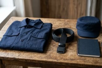 Wie viel verdient ein Polizist: Polizeiuniform mit Dienstausrüstung auf einem Tisch