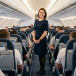 Wie viel verdient man als Flugbegleiter: Flugbegleiterin in der Kabine eines Flugzeugs