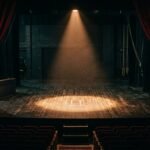 Wie wird man Schauspieler: leere Theaterbühne mit Scheinwerferlicht