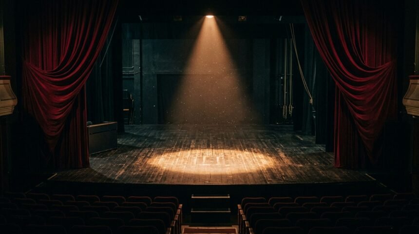 Wie wird man Schauspieler: leere Theaterbühne mit Scheinwerferlicht