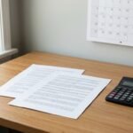 Wie viele Nebenjobs darf man haben: Arbeitsvertrag mit Taschenrechner und Kalender auf einem Tisch