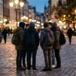 Wie lange dürfen 15-Jährige draußen bleiben: Gruppe Jugendlicher am Abend in der Stadt