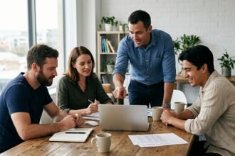 Hands-on-Mentalität: Team packt gemeinsam an einem Projekt im Büro an