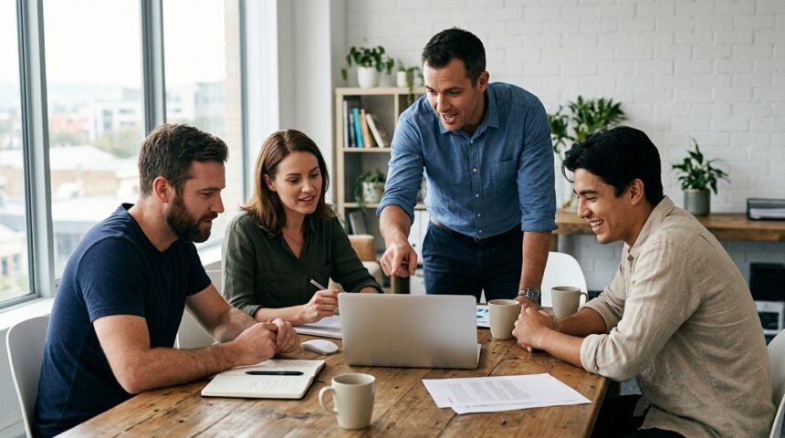 Hands-on-Mentalität: Team packt gemeinsam an einem Projekt im Büro an