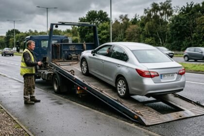 PKW Überführung: Auto wird auf einen Autotransporter verladen