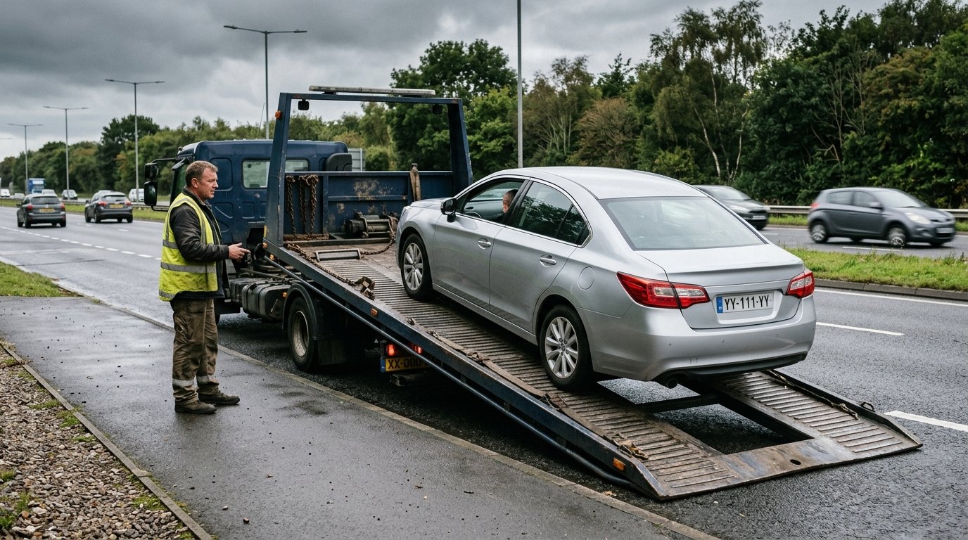 PKW Überführung: Auto wird auf einen Autotransporter verladen