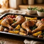 Hähnchenschenkel im Backofen: knusprig gebackene Keulen auf einem Backblech