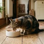 Katzenfutter ohne Zucker und Getreide: Katze frisst aus einem Napf mit Nassfutter