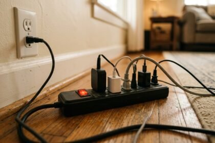 Strom sparen im Haushalt: abschaltbare Steckdosenleiste neben einem Stromzähler