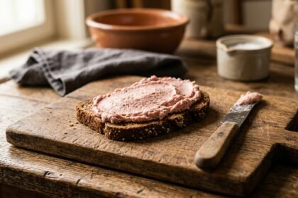 Warum heißt Teewurst Teewurst: aufgeschnittene Teewurst auf einem Holzbrett mit Brot