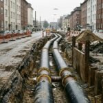 Wie funktioniert Fernwärme: Fernwärmeleitungen auf einer Baustelle mit Dämmung