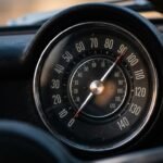100 mph in kmh: Tachometer mit Skala in Meilen und Kilometern pro Stunde