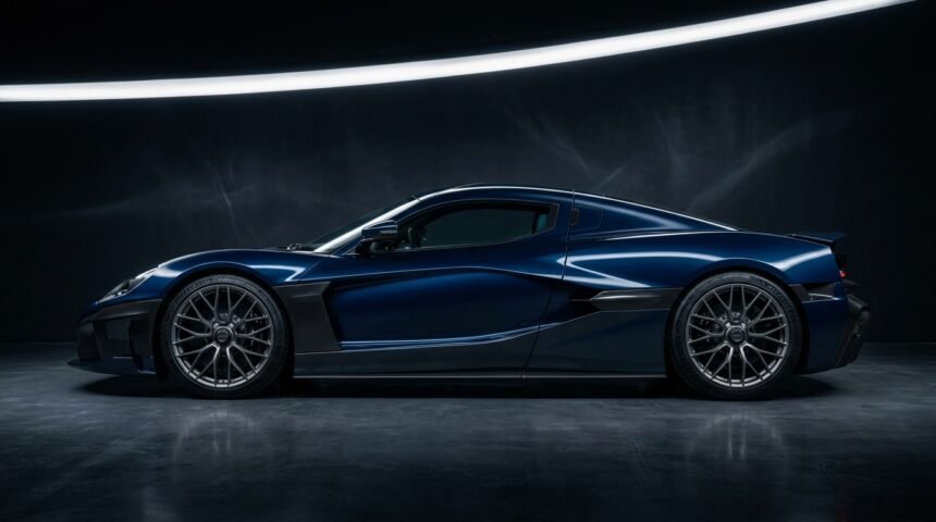 Hypercar in Seitenansicht vor dunklem Hintergrund (Symbolbild)
