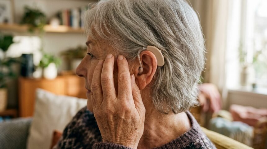 Hörgeräte für Senioren: Hinter-dem-Ohr-Hörgerät wird eingesetzt