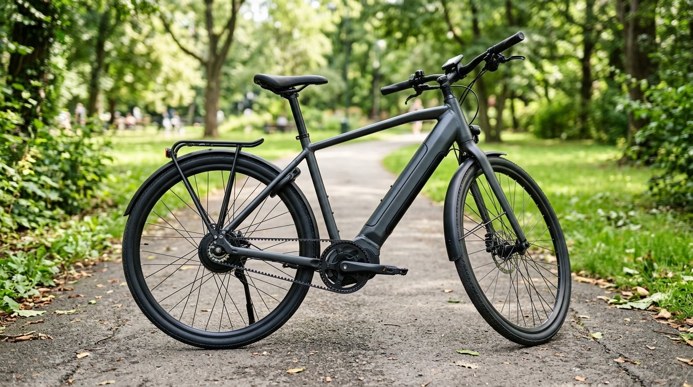 E-Bike mit Riemenantrieb, Zahnriemen und Nabenschaltung im Detail
