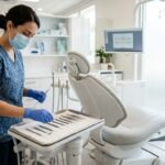 Prophylaxe-Assistentin bereitet die Instrumente für die professionelle Zahnreinigung vor