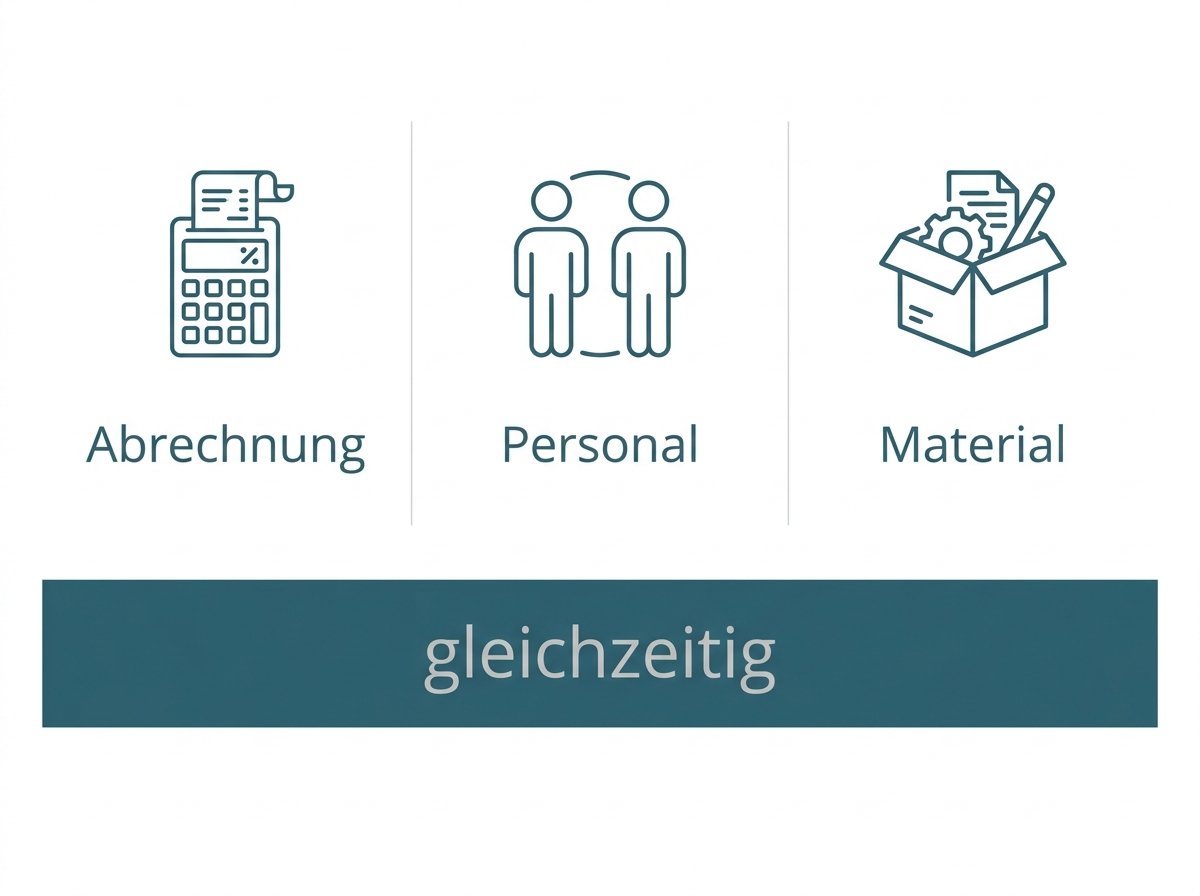 Infografik: die drei zeitintensivsten Verwaltungsbereiche einer neuen Praxis – Abrechnung, Personal, Material